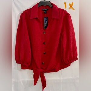 NYC Women's Vibrant Red Button-Down Shirt